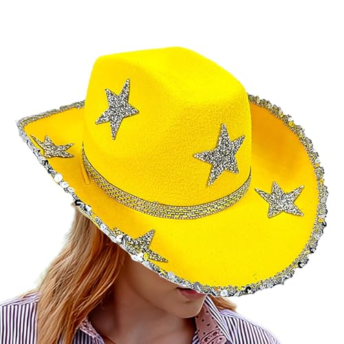 Xujuika Stern-Cowboy-Hut, Glitzer-Cowgirl-Hut - Strass-Filz-Cowboyhut,Leichter Western-Cowboyhut, farbenfroher Cowgirl-Hut für Festivals von Xujuika