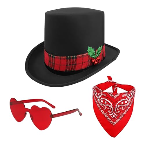 Xujuika Weihnachts-Cowgirl-Hut, Party-Kopfbedeckung, Cowboyhüte – 3 x Cowgirl-Hut, Vintage-Bandana, Herzbrille, verstellbare Weihnachtsfeier, Western-Kostüm-Zubehör Xujuika Weihnachts-Cowgirl-Hut, Party-Kopfbedeckung, Cowboyhüte – 3 x Cowgirl-Hut, Vintage-Bandana, Herzbrille, verstellbare Weihnachtsfeier, Western-Kostüm-Zubehör von Xujuika