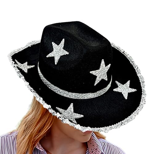 Xujuika Western-Cowgirl-Hut,Strass-Cowgirl-Hut,Strass Damen Cowgirl Hut - Leichter Western-Cowboyhut, farbenfroher Cowgirl-Hut für Festivals von Xujuika