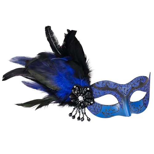 Xvbhaq 1 Stück Damen Maskenball mit Federmaske, Geeignet für Maskenball, Faschingskostümspiel, Faschingsparty Fotoshooting und Viele Andere Anlässe Federmaske (Blau) von Xvbhaq