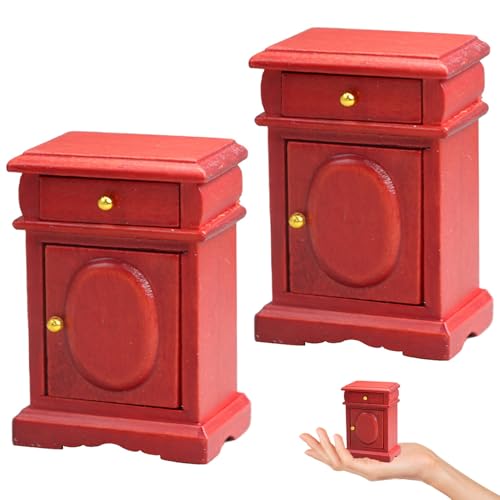 Xweptuy 1 12 Skala Dollhouse Accessoires 2pcs Red End Table Dollhouse Möbel mit Schubladen und Kabinett langlebige hölzerne Miniatur -Dinge für Puppenhauseinstellungen von Xweptuy