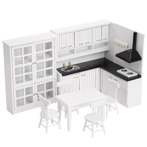 Xweptuy 1 Set Dollhouse Kitchen, 1/12 Skala Hölzer Miniatur Küche, realistische Mini -Küche Puppenhausmöbelmodell, Puppenhaus Miniaturen Kochschrank Landschaftsherde für Wohnkultur von Xweptuy