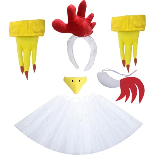 Xweptuy 6PCS/Set Chicken Kostüm, Partykleid Hühnchenkostüm Kinder, niedliches Cartoon -Tierkostüm, Kinder Cosplay -Kostüm für Halloween Dress -up -Party von Xweptuy