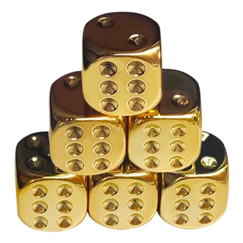 Xweptuy 6cs Goldwürfel, 6-seitige Würfel mit Abgerundeter Ecke, 0, 6 plattierte Goldwürfel, tragbare Ersatz-Acrylwürfel für Brettspiele, Partyspiele von Xweptuy