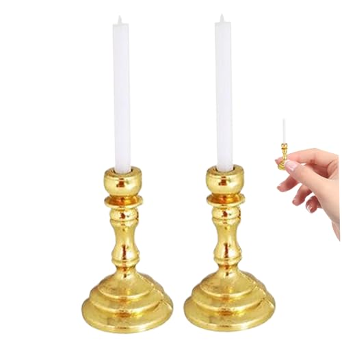 Xweptuy Puppenhausminiaturen, 2 Stücke 1/12 Skala Candelabra & Candles Dollhouse Accessoires für DIY -Szenenzubehör, Golden von Xweptuy