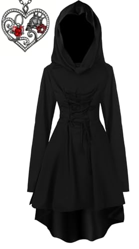 Y.A. LOTUS Gotisches Mittelalter Kleidung Damen, Renaissance Gothic Kleidung Damen Faschingskostüme Damen Robe mit Gotischer Anhänger für Cosplay Halloween Karneval von Y.A. LOTUS