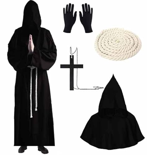 Y.A. LOTUS Medieval Monk Priest Costume Robe, Renaissance Mönch Robe Wizard, Mittelalterliches Priesterkostüm mit Kreuz für Mottoparty, Halloween, Karneval und Fasching von Y.A. LOTUS