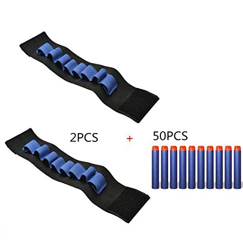 YAAVAAW 2 x Bandolier-Handschlaufe + 50 x 7,2 cm blaue Nachfüllpfeile X Shots Schaumstoff-Darts für Nerf N-Strike Elite Serie Blaster Kinder Nerf Toy Gun Bullets Darts Nachfüllpackung von YAAVAAW