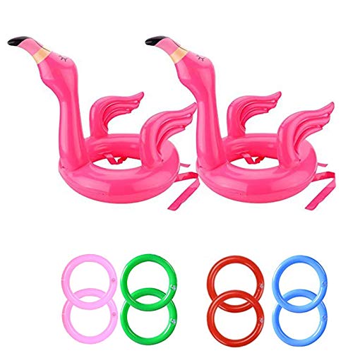 YAAVAAW Flamingo Spiel,Ringwurfspiel,aufblasbarer Flamingo-Hut mit Ringen (2 aufblasbare Flamingos, 8 Ringe), für Kinder und Erwachsene,Hawaii-Party,Sommer-Pool-Party Dekoration,Schwimmen,Party-Spiel von YAAVAAW