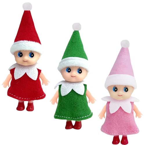 3 Stück Weihnachtselfen Puppe für Jungen Mädchen Kinder,Santa Mini Elfen Weihnachtspuppen Tiny Baby Elf Puppe,Weihnachts Kleine Elf Figuren Baby Elfen Puppe Geschenk für Weihnachtsstrümpfe Stuffers von YAAVAAW