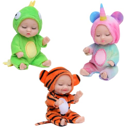 3 Stück Mini Newborn Babypuppen Reborn Puppen für Mädchen,4 Zoll Newborn Baby Puppe,Realistische Babypuppe,Kleine Püppchen Mini Puppen für Kinder Kleinkinder ab 2 3 4+ Weihnachten Geburtstag Geschenk von YAAVAAW