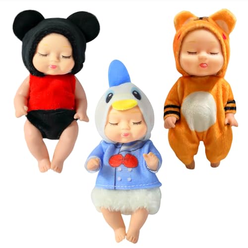 3 Stück Mini Newborn Babypuppen Reborn Puppen für Mädchen,4 Zoll Newborn Baby Puppe,Realistische Babypuppe,Kleine Püppchen Mini Puppen für Kinder Kleinkinder ab 2 3 4+ Weihnachten Geburtstag Geschenk von YAAVAAW