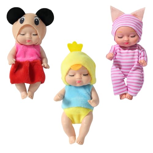 YAAVAAW 3 Stück Mini Newborn Babypuppen Reborn Puppen für Mädchen,4 Zoll Newborn Baby Puppe,Realistische Babypuppe,Kleine Püppchen Mini Puppen für Kinder Kleinkinder ab 2 3 4+ Geburtstag Geschenk von YAAVAAW