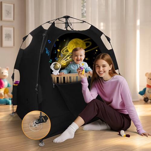 Verdunkelungszelt, Baby Schlafzelt mit Sternenprojektor, Super Starkes Licht Blockierung und Atmungsaktive Baby Sleep Pod, Tragbares Krippenzelt für Baby von YABSLYFKEJI