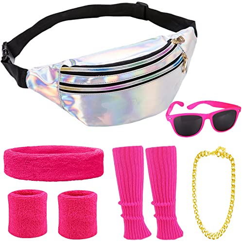 90er 80er Jahre Accessoires Bauchtasche 80er Jahre Neon Beinwärmer Stirnband Armbänder 80er Jahre Outfit Accessoires 80er Jahre Kleidung Damen Herren Kinder Sport 80er kostüm Halloween Fasching (Rosa) von YADODO