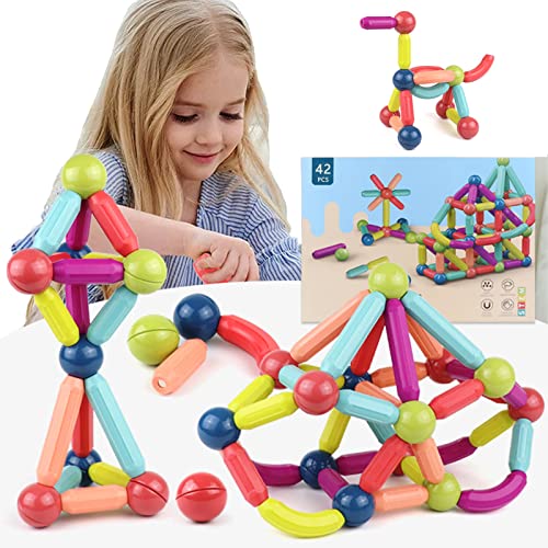 Magnetische Bausteine ab 2 3 4 5 6 7 Jahre Magnetbausteine Kinder Lernspiele Montessori Magnet Spielzeug Kinder Kugeln Stäbe 42 Stück Magnetic Building Blocks Magnetspiel Geschenke für Mädchen Jungen von YADODO