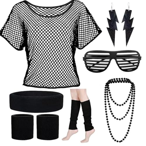 Outfits mit YADODO 80er Jahre Kleidung Damen Neon Party mit 80er Jahre  Accessoire und Off Shoulde Kleid 90er 80er Jahre Outfit Damen Bad Taste  Outfit kostüm 80er Jahre Damen 80iger Schlagerparty Karneval(M) (