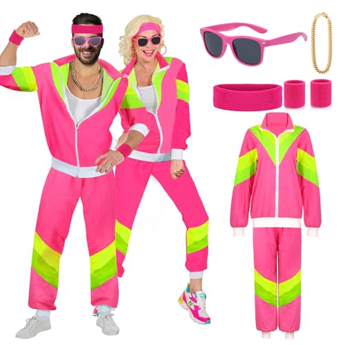 YADODO 90er 80er Jahre Outfit Herren Damen Rose Trainingsanzug Jacke Hose Anzug 80er Accessoire 80er Jahre Kleidung Herren New Kids Kostüm 80iger Schlagerparty Bad Taste Outfit Paare Karneval (L) von YADODO