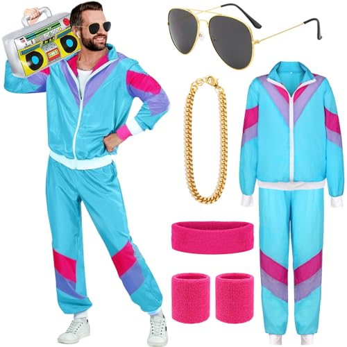 YADODO 90er 80er Jahre Outfit Herren Damen Trainingsanzug Jacke Hose Anzug 80er Accessoire 80er Jahre Kleidung Herren New Kids Kostüm 80iger Schlagerparty Bad Taste Outfit Paare Karneval (L) von YADODO