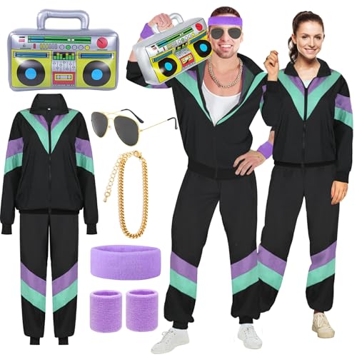 YADODO 90er 80er Jahre Outfit Herren Damen Trainingsanzug Jacke Hose Anzug 80er Accessoire 80er Jahre Kleidung Herren New Kids Kostüm 80iger Schlagerparty Bad Taste Outfit Paare Karneval (XL) von YADODO