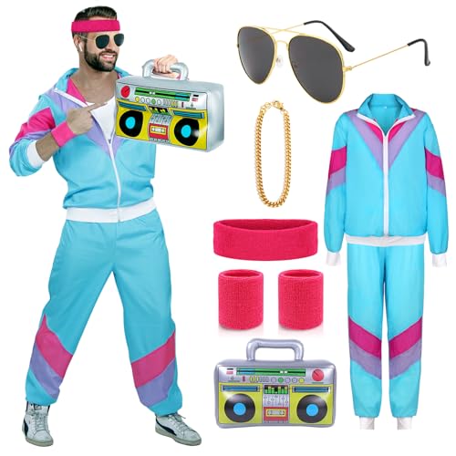 YADODO 90er 80er Jahre Outfit Herren Damen Trainingsanzug Jacke Hose Anzug 80er Accessoire 80er Jahre Kleidung Herren New Kids Kostüm 80iger Schlagerparty Bad Taste Outfit Paare Karneval (M) von YADODO