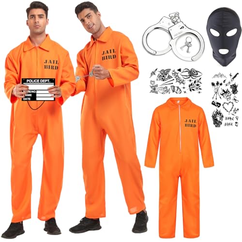 YADODO Halloween-Gefangenenkostüm für Herren und Erwachsene, mit Handschellen, orangefarbener Overall, Gefängnis-Outfit, Verkleidung, Overall, Gefängnisstraftin, Strafgefangenenkostüm, Herren YADODO Halloween-Gefangenenkostüm für Herren und Erwachsene, mit Handschellen, orangefarbener Overall, Gefängnis-Outfit, Verkleidung, Overall, Gefängnisstraftin, Strafgefangenenkostüm, Herren von YADODO