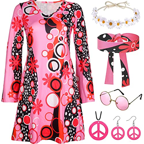 YADODO Hippie kostüm Damen 70er Jahre Bekleidung Damen kleid 60er 70er Hippie Kleidung Damen Accessoires Disco Outfit Kostüm Damen Mädchen 70er Mode Damen Faschingskostüme für Karneval Party (S) von YADODO