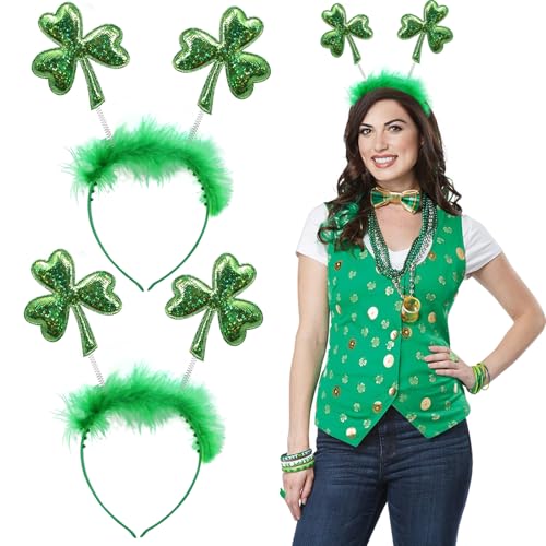 YAODOD Stirnband für St. Patricks Day, für Damen und Mädchen, Irischer Hut, Kleeblatt, Kopfschmuck, Kopfschmuck, Kopfbedeckung, für Erwachsene und Kinder, 2 Stück von YADODO