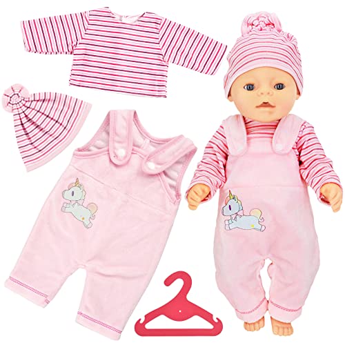 Kleidung Outfits für Baby Puppen, Puppenkleidung, New Born Baby Puppen, Puppenzubehör mit Hut Langarm Hose, für Babypuppen 35-43 cm, Geschenke für Mädchen Jungen (Rosa, A) von YAJIMAOY