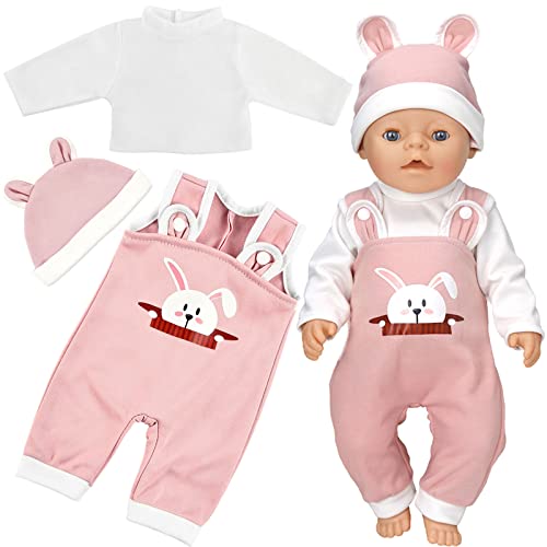 Kleidung Outfits für Baby Puppen, Puppenkleidung, New Born Baby Puppen, Puppenzubehör mit Hut Langarm Hose, für Babypuppen 35-43 cm, Geschenke für Mädchen Jungen (Rosa, C) von YAJIMAOY