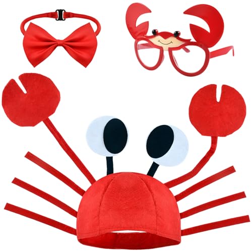 Krabben Hut Krabben Mütze mit Rot Fliege Krabbengläser, Mütze Karneval Verstellbar Lustiger Hut, Partyhut Lustige Hüte für Kinder Erwachsene, Krabbenhut für Karneval Halloween Cosplay Kostüm Zubehör von YAJIMAOY