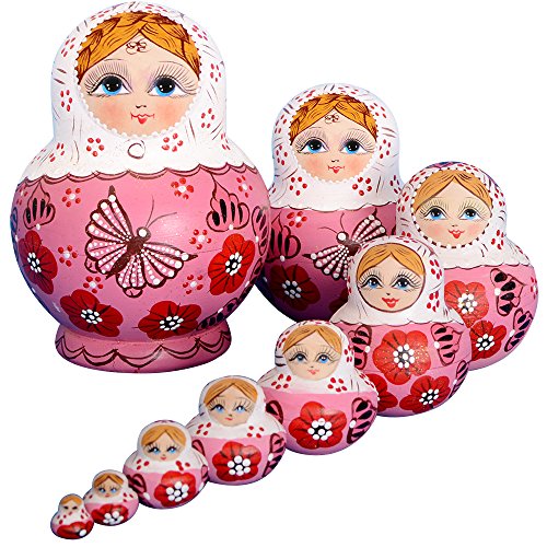 YAKELUS Matroschkas Stücken handgemacht Das Lindenholz Geschenk Spielzeug Matruschka Russian Nesting Dolls professione 002lle Matrjoschka-Marke (1071(10piece)) von YAKELUS