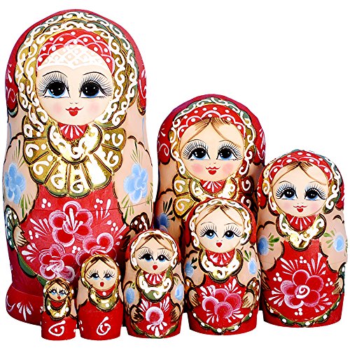 YAKELUS Matroschkas Stücken handgemacht Das Lindenholz Geschenk Spielzeug Matruschka Russian Nesting Dolls professione 002lle Matrjoschka-Marke (7022(7piece)) von EMMEXX