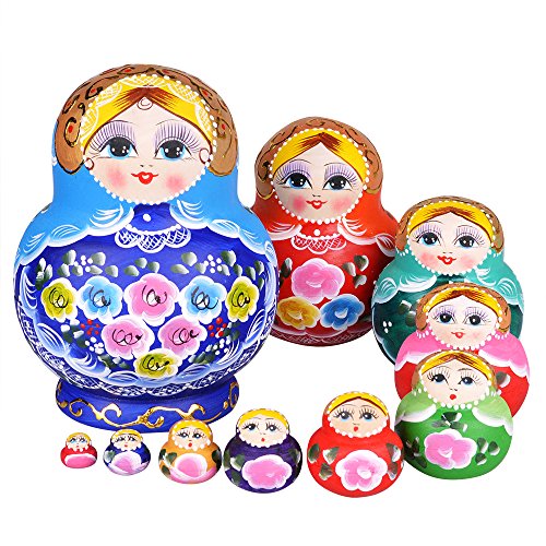 YAKELUS professionelle Matrjoschka-Marke 10 Stücken Matroschka, Matruschka, Matrjoschka,Russian Nesting Dolls,10-TLG handgemacht Das Lindenholz Geschenk Spielzeug1084 von YAKELUS