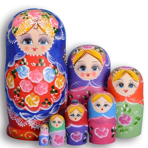 YAKELUS professionelle Matrjoschka-Marke 7 Stücken Matroschka, Matruschka, Matrjoschka,Russian Nesting Dolls,7-TLG handgemacht Das Lindenholz Geschenk Spielzeug 0701 von YAKELUS