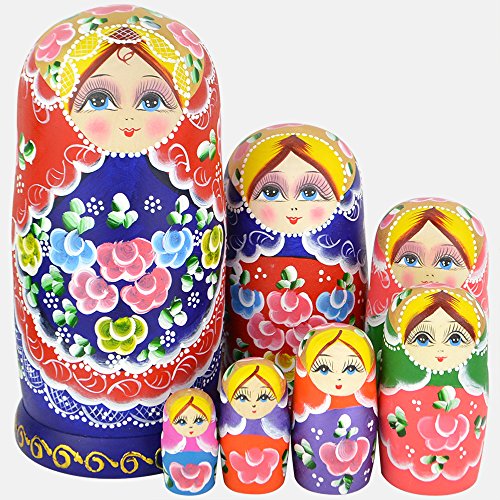 YAKELUS professionelle Matrjoschka-Marke 7 Stücken Matroschka, Matruschka, Matrjoschka,Russian Nesting Dolls,7-TLG handgemacht Das Lindenholz Geschenk Spielzeug 0702 von YAKELUS