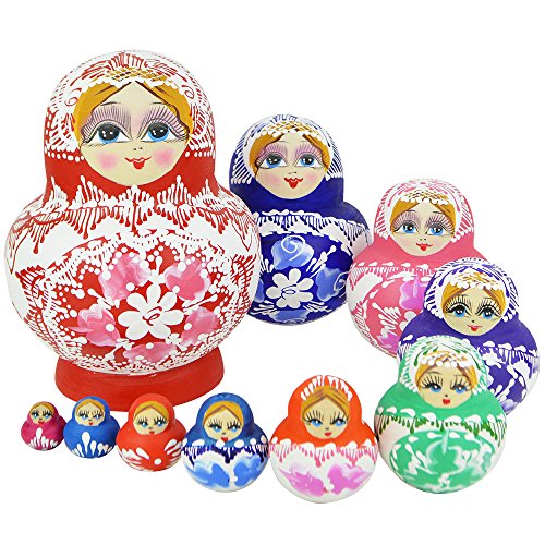 YAKELUS professionelle matroschkas-Marke matroschka für Kinder matroschka Puppen babuschka Puppen matroschka 10 teilig matrjoschka Matruschka Figuren Russian Nesting Dolls1074 von YAKELUS