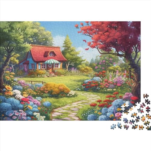 Blumen, Bäume und EIN kleines gemütliches Cottage 300 Stück Holzpuzzles Stress Abbauen Landhäuser Handgefertigte DIY-Anpassung Puzzle-Geschenk Familie Wanddekoration 300pcs (40x28cm) von YAMABAIHUO