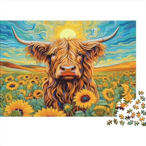 Büffel und Sonnenblumen 300 Stück Holzpuzzles Kniffel Spaß Für Die Ganze Familie Interessante Wildtiere Handgefertigte DIY-Anpassung Paar Liebhaber Geschenke Familiendekorationen 300pcs (40x28cm) von YAMABAIHUO