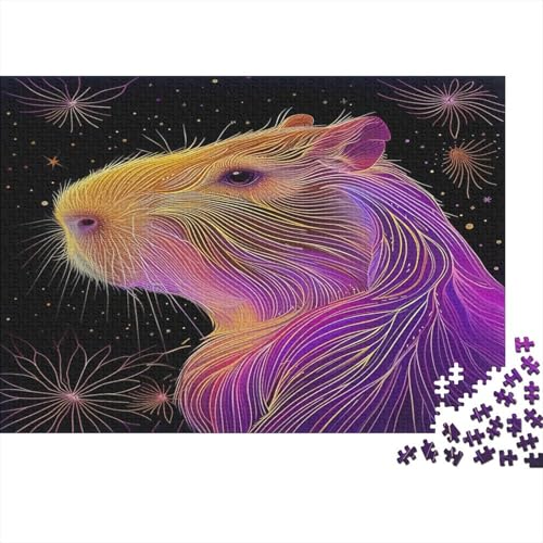 Capybara Neon Gradient Hellgelb 300 Stück Holzpuzzles Generation Als Herausforderndes Lila und Gold Handgefertigte DIY-Anpassung Puzzle-Geschenk Familiendekorationen 300pcs (40x28cm) von YAMABAIHUO