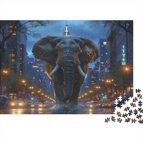 City Elefant 300 Stück Holzpuzzles Familien-Puzzlespiel Interessante Wildtiere Handgefertigte DIY-Anpassung Weihnachten Geschenke Familie Wanddekoration 300pcs (40x28cm) von YAMABAIHUO