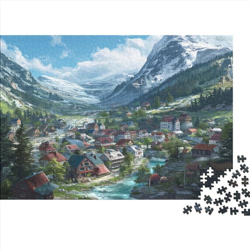 Dörfer im Hochgebirge 1000 Stück Holzpuzzles Generation Als Herausforderndes Schöne Landschaft Handgefertigte DIY-Anpassung Puzzle-Geschenk Familiendekorationen 1000pcs (75x50cm) von YAMABAIHUO