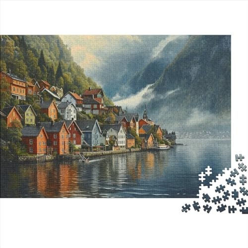 Dorf Hallstatt 1000 Stück Holzpuzzles Generation Als Herausforderndes Schöne Landschaft Handgefertigte DIY-Anpassung Geburtstag Geschenke Familie Wanddekoration 1000pcs (75x50cm) von YAMABAIHUO