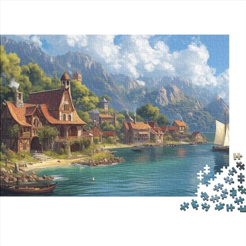 Dorf Hallstatt 1000 Stück Holzpuzzles Kniffel Spaß Für Die Ganze Familie Schöne Landschaft Handgefertigte DIY-Anpassung Puzzle-Geschenk Familiendekorationen 1000pcs (75x50cm) von YAMABAIHUO