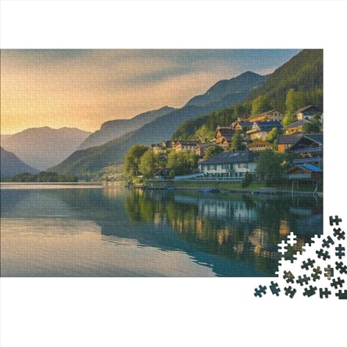 Dorf Hallstatt 1000 Stück Holzpuzzles Puzzlespiele Für Erwachsene Schöne Landschaft Handgefertigte DIY-Anpassung Puzzle-Geschenk Familie Wanddekoration 1000pcs (75x50cm) von YAMABAIHUO