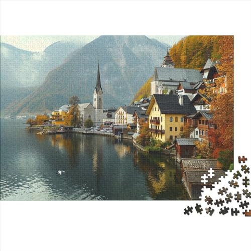 Dorf Hallstatt 300 Stück Holzpuzzles Geschicklichkeitsspiel Für Die Ganze Familie Schöne Landschaft Handgefertigte DIY-Anpassung Puzzle-Geschenk Familie Wanddekoration 300pcs (40x28cm) von YAMABAIHUO