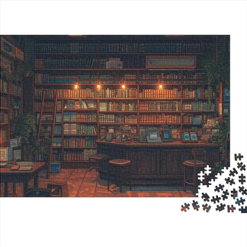 EIN Café mit Einer Bibliothek Wallpaper Stil 300 Stück Holzpuzzles Abbauen Familien Gemütliches Café Handgefertigte DIY-Anpassung Paar Liebhaber Geschenke Familiendekorationen 300pcs (40x28cm) von YAMABAIHUO