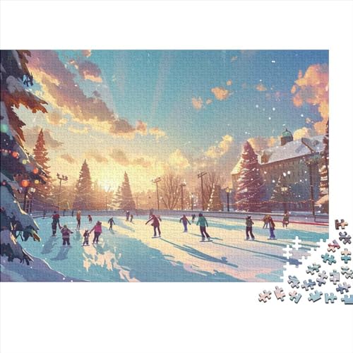 Eine Eislaufbahn zu Weihnachten 300 Stück Holzpuzzles Familien-Puzzlespiel Winterspiele Handgefertigte DIY-Anpassung Weihnachten Geschenke Familie Wanddekoration 300pcs (40x28cm) von YAMABAIHUO