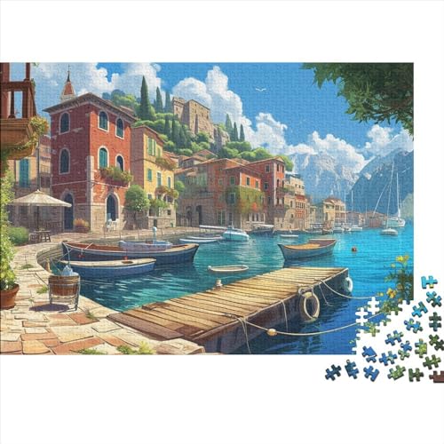 Hafendock im Mittelmeerraum 1000 Stück Holzpuzzles Kniffel Spaß Für Die Ganze Familie Schöne Landschaft Handgefertigte DIY-Anpassung Puzzle-Geschenk Familie Wanddekoration 1000pcs (75x50cm) von YAMABAIHUO