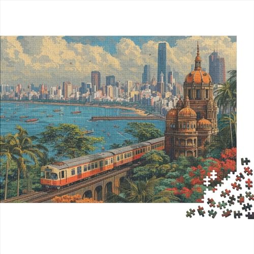 Mumbai Local Zug 1000 Stück Holzpuzzles Familien-Puzzlespiel Eine wohlhabende Stadt Handgefertigte DIY-Anpassung Puzzle-Geschenk Familie Wanddekoration 1000pcs (75x50cm) von YAMABAIHUO